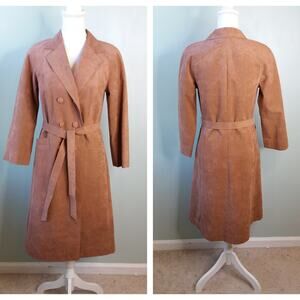 Ricky Bo Vintage Custom Made Tan Suede Leather Long Trench Coat Belted SMALL